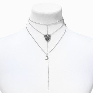 🔮 Silver Ouija Planchette & Crescent Moon Multi-Strand Lariat Necklace